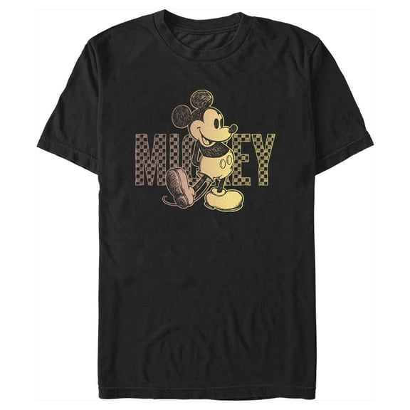 Men's Mickey & Friends Retro Check Sketch  Graphic Tee Black Medium