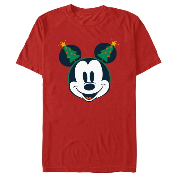 Men's Mickey & Friends Retro Christmas Tree Ears Graphic Tee Red Small