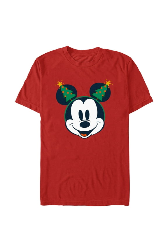Men's Mickey & Friends Retro Christmas Tree Ears Graphic Tee Red X Large