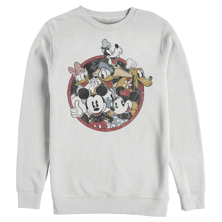 Men s Mickey Friends Retro Group Shot Sweatshirt White Large