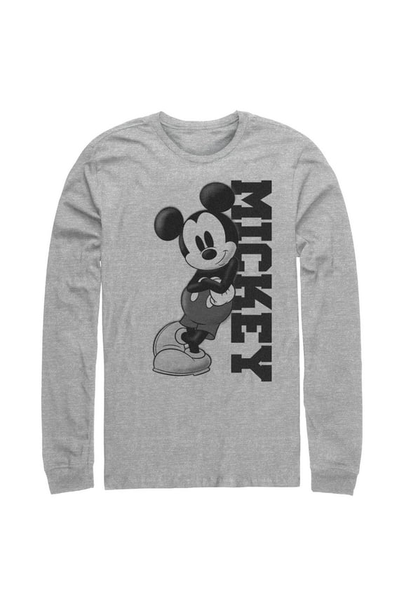 Men's Mickey & Friends Retro Leaning Long Sleeve Shirt Athletic Heather Small