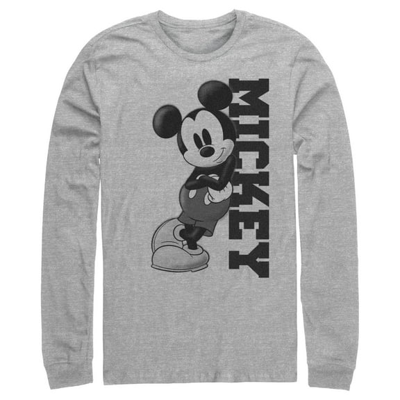 Men's Mickey & Friends Retro Leaning  Long Sleeve Shirt Athletic Heather X Large