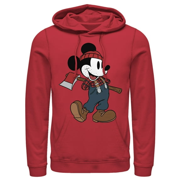 Men's Mickey & Friends Retro Lumberjack Pull Over Hoodie Red X Large