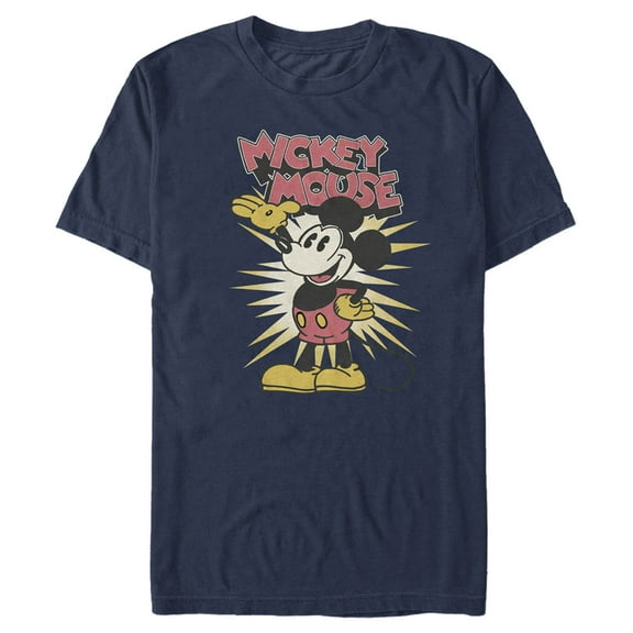 Men's Mickey & Friends Retro Mickey Mouse Greeting  Graphic Tee Navy Blue Medium