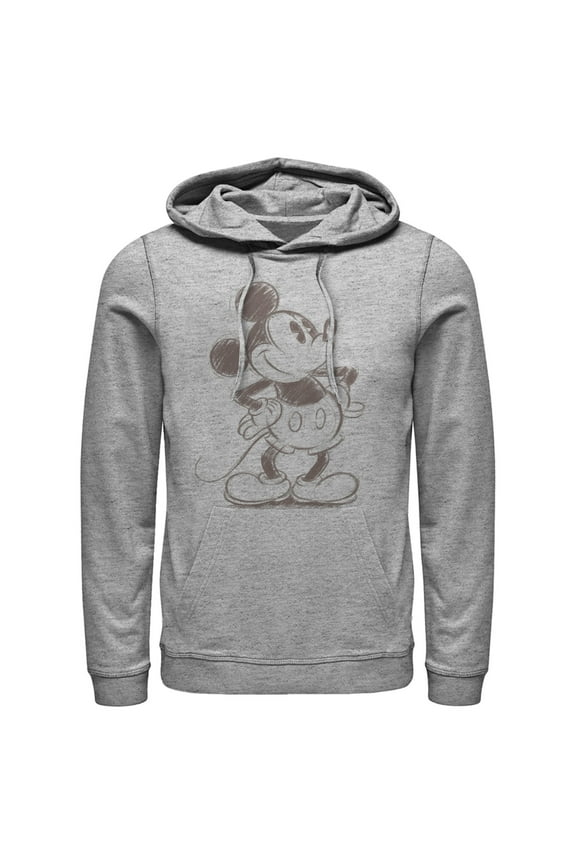 Men's Mickey & Friends Retro Mickey Mouse Sketch Pull Over Hoodie Athletic Heather 3X Large