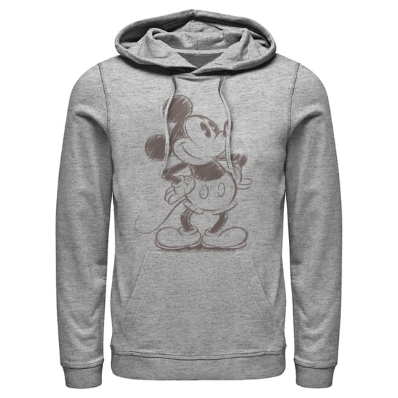 Men's Mickey & Friends Retro Mickey Mouse Sketch Pull Over Hoodie Athletic Heather Medium