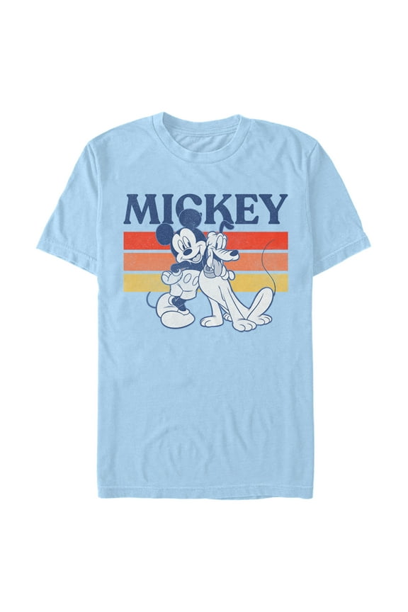 Men's Mickey & Friends Retro Pluto and Mickey Mouse  Graphic Tee Light Blue Large