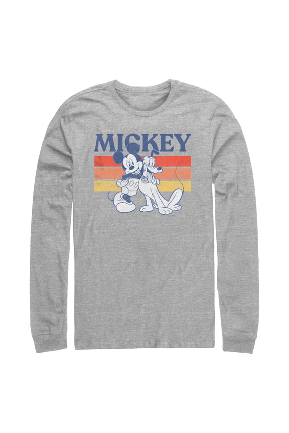 Men's Mickey & Friends Retro Pluto and Mickey Mouse Long Sleeve Shirt Athletic Heather Large