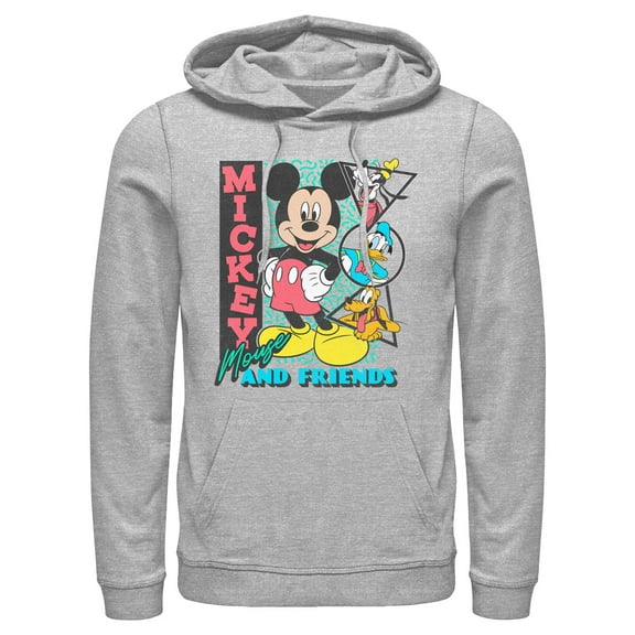 Men's Mickey & Friends Retro Shapes Group  Pull Over Hoodie Athletic Heather 3X Large