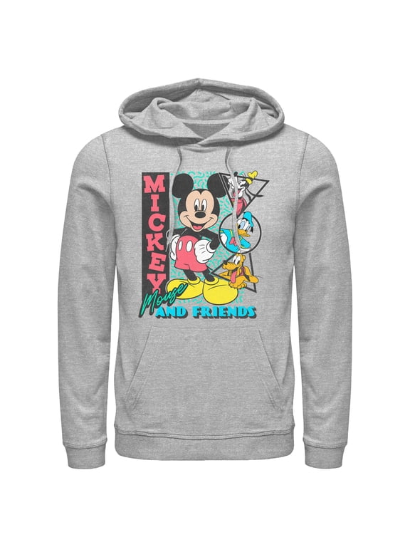 Men's Mickey & Friends Retro Shapes Group Pull Over Hoodie Athletic Heather X Large