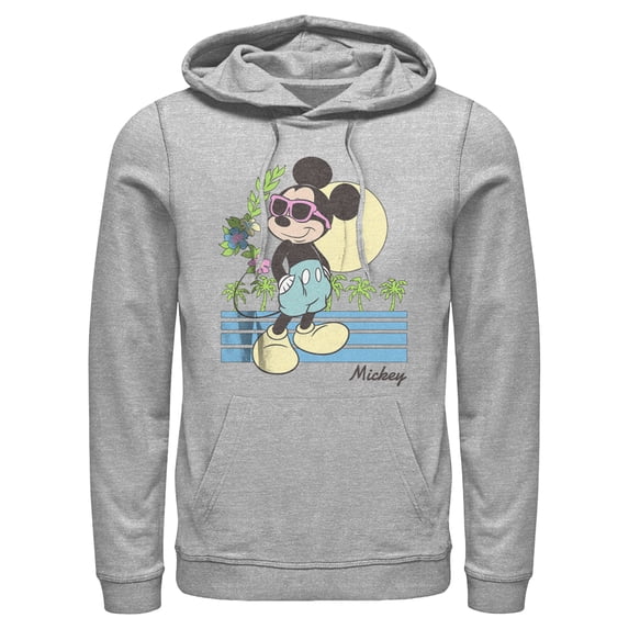 Men's Mickey & Friends Retro Tropical Vacation Pull Over Hoodie Athletic Heather 3X Large