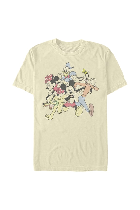 Men's Mickey & Friends Running Group Shot Graphic Tee Beige Large