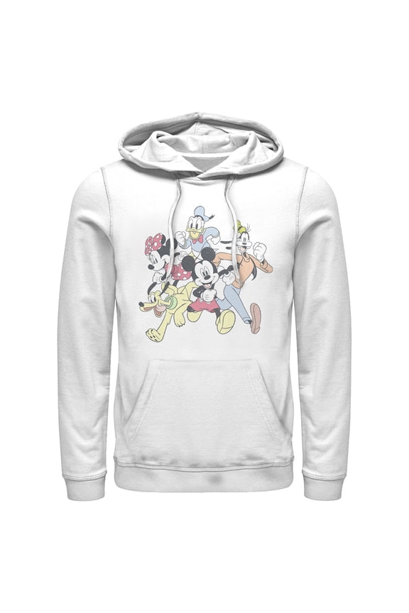 Men's Mickey & Friends Running Group Shot Pull Over Hoodie White Large