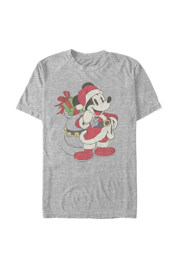 Men's Mickey & Friends Santa Mouse  Graphic Tee Athletic Heather 3X Large