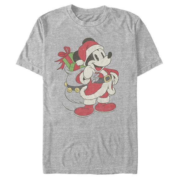 Men's Mickey & Friends Santa Mouse  Graphic Tee Athletic Heather Large
