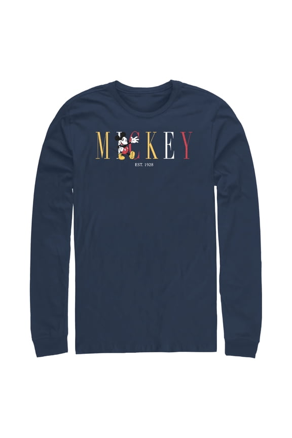 Men's Mickey & Friends Since 1928 Long Sleeve Shirt Navy Blue Medium