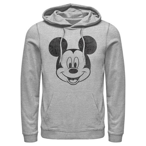 Men's Mickey & Friends Smiling Mickey Mouse Distressed Pull Over Hoodie Athletic Heather 2X Large