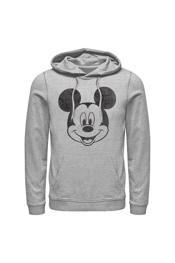 Men's Mickey & Friends Smiling Mickey Mouse Distressed Pull Over Hoodie Athletic Heather Medium