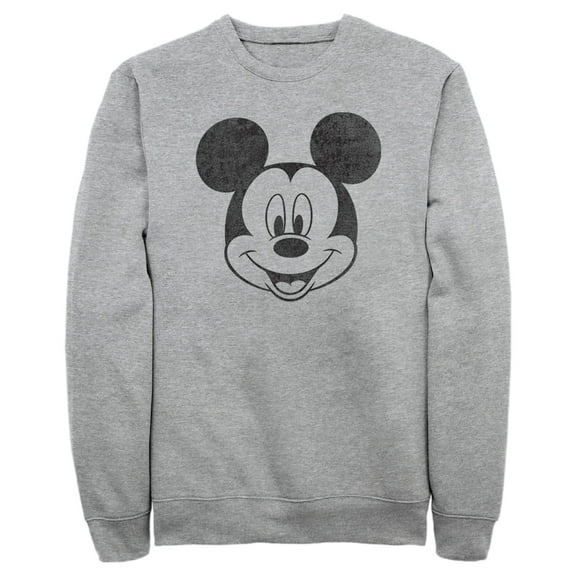 Men's Mickey & Friends Smiling Mickey Mouse Distressed Sweatshirt Athletic Heather 2X Large
