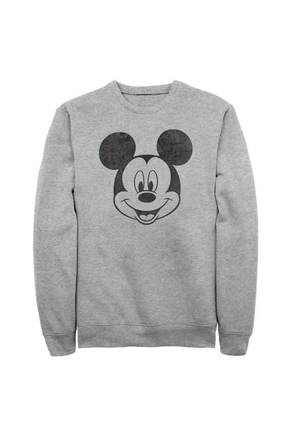 Men's Mickey & Friends Smiling Mickey Mouse Distressed Sweatshirt Athletic Heather X Large