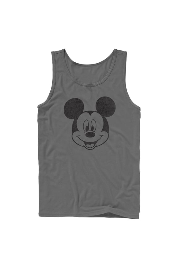 Men's Mickey & Friends Smiling Mickey Mouse Distressed Tank Top Charcoal X Large