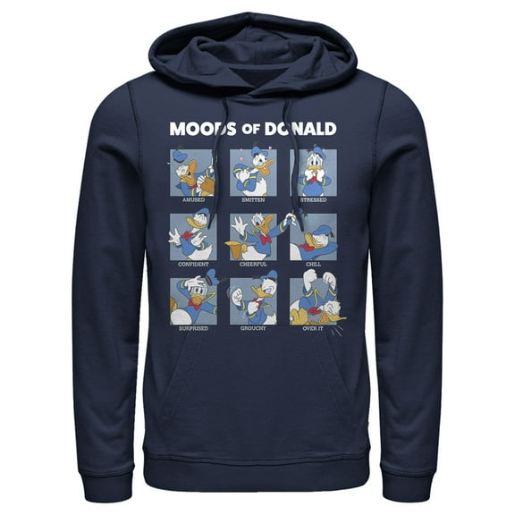 Men's Mickey & Friends The Moods of Donald Duck  Pull Over Hoodie Navy Blue 2X Large