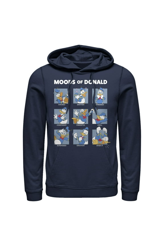 Men's Mickey & Friends The Moods of Donald Duck  Pull Over Hoodie Navy Blue 2X Large