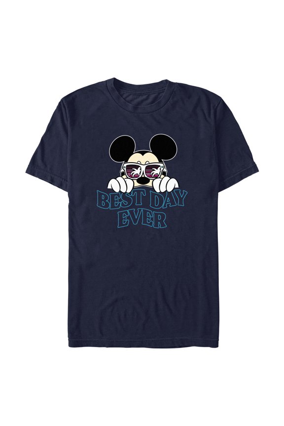 Men's Mickey & Friends Tropical Best Day Ever Graphic Tee Navy Blue Large