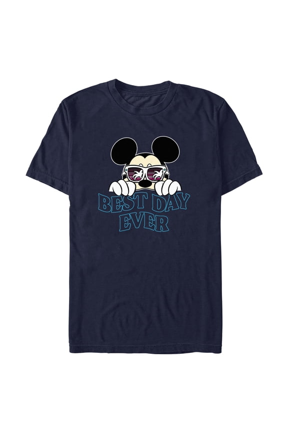 Men's Mickey & Friends Tropical Best Day Ever Graphic Tee Navy Blue X Large