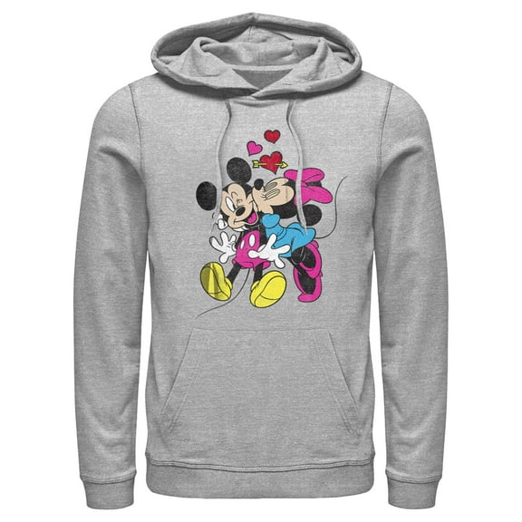 Men's Mickey & Friends Valentine's Day Minnie Mouse Smooch Pull Over Hoodie Athletic Heather X Large