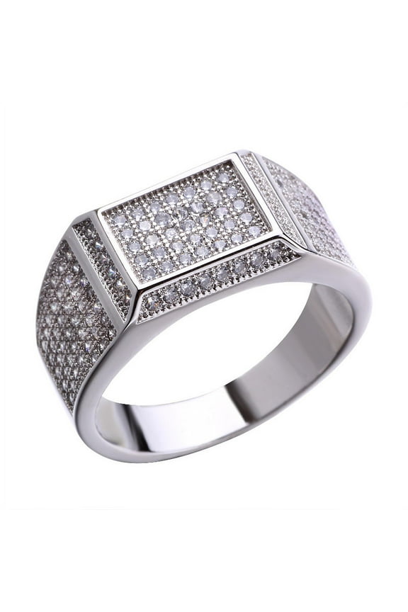 Men's Micro-Inlaid Full Diamond Zircon Wide Version Large Ring