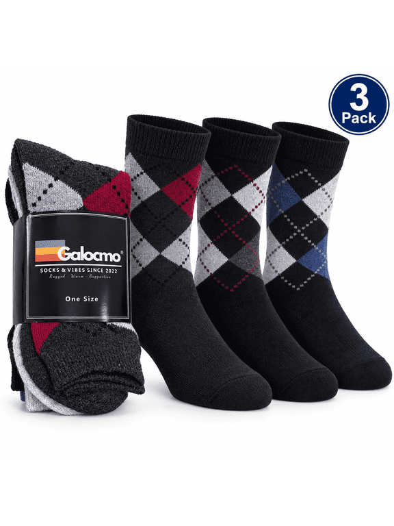 Men's Mid-Calf Black Diamond-Patterned Ribbed Socks, 3 Pack