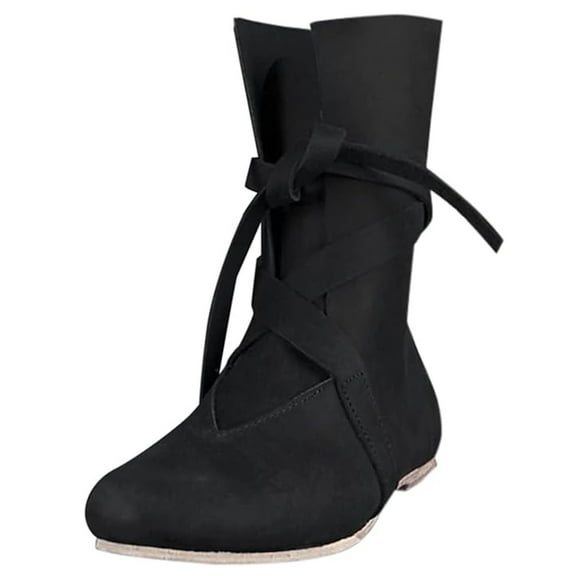 Men's Mid-Calf Boots - On Shoes Retro Lace Up Punk Leather Footwear Comfortable Non- Padded Casual Footwear for Festivals and Events