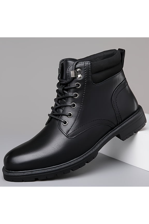 Men’s Mid-Calf British Style Riding Boots Comfortable High-Top Work Loafers Non-Slip Outdoor Casual Shoes for Motorcycle Travel Walking and Daily Wear