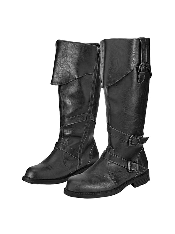 Men's Mid-Calf Boots, Low Heel Renaissance Style Boots for Halloween, Cosplay & Themed Parties,Black,US:10.5