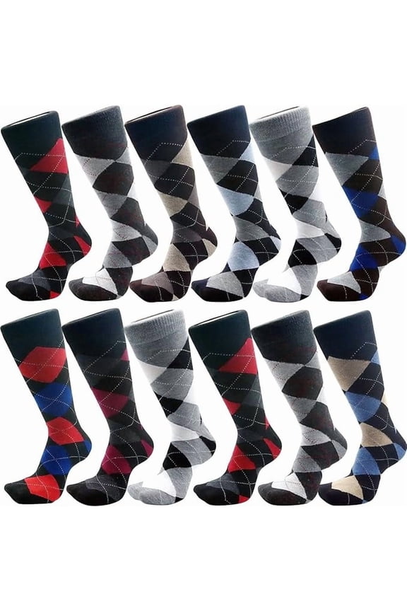 Men's Mid-Calf Diamond-Patterned Ribbed Socks, 6 Pack
