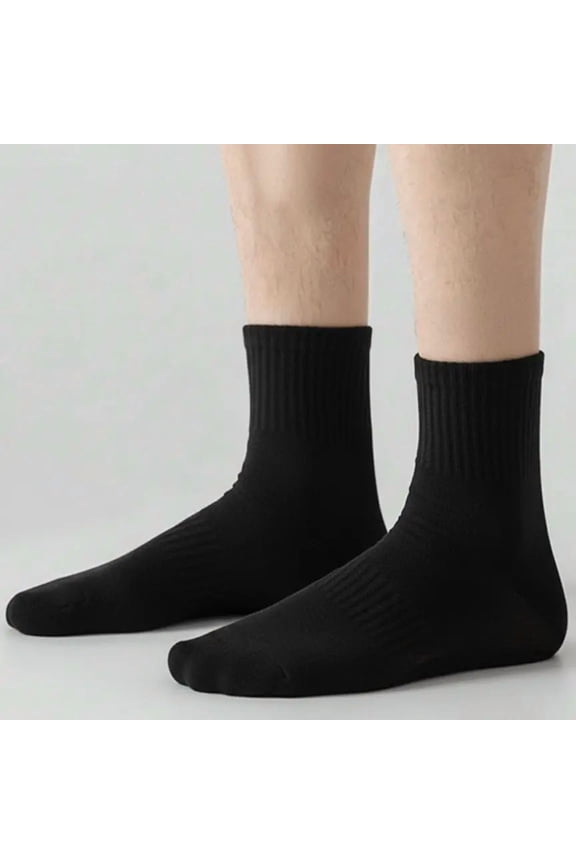 Men's Mid-Calf Polyester Blend Socks, 10/20 Pairs, Preppy 1 Size, Rib-Knit Colorblock Plain Striped Designs, Thick Knitted Fabric for Fall Winter Home Use - Menswear Underwear