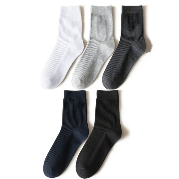 Men's Mid-Calf Socks – Moisture-Wicking, Odor-Resistant, Breathable Athletic Socks for Spring and Autumn in Classic Black and White (One Size, 5 Pairs)