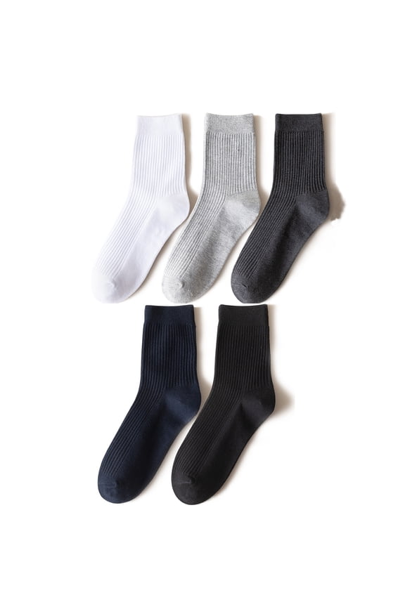 Men's Mid-Calf Socks – Moisture-Wicking, Odor-Resistant, Breathable Athletic Socks for Spring and Autumn in Classic Black and White (One Size, 5 Pairs)