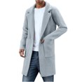 thumbnail image 1 of Men's Mid Length Fleece Pea Coat Long Sleeve Lapel Button Solid Jacket with Pockets Gray M, 1 of 2