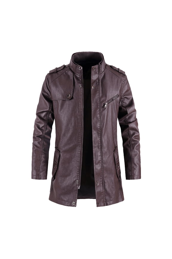 Men's Mid Length Leather Coat Large Size Windbreaker Fashion Texture Street Jacket