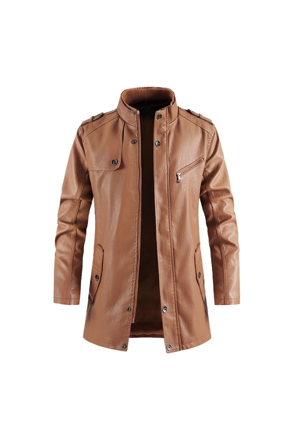 Men's Mid Length Leather Coat Large Size Windbreaker Fashion Texture Street Jacket