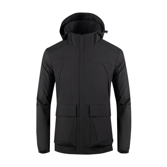 Men's Mid-Length Multi Flap Cargo Pocket Hard Shell Rain Jacket Waterproof Windproof Adjustable Storm Hood Hiking Commute Coat Windbreaker Jackets for Men Black 4XL
