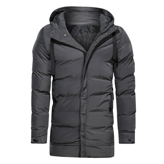 Men's Mid Length Padded Coat Hooded Winter Warm Full Zip Puffy Jackets