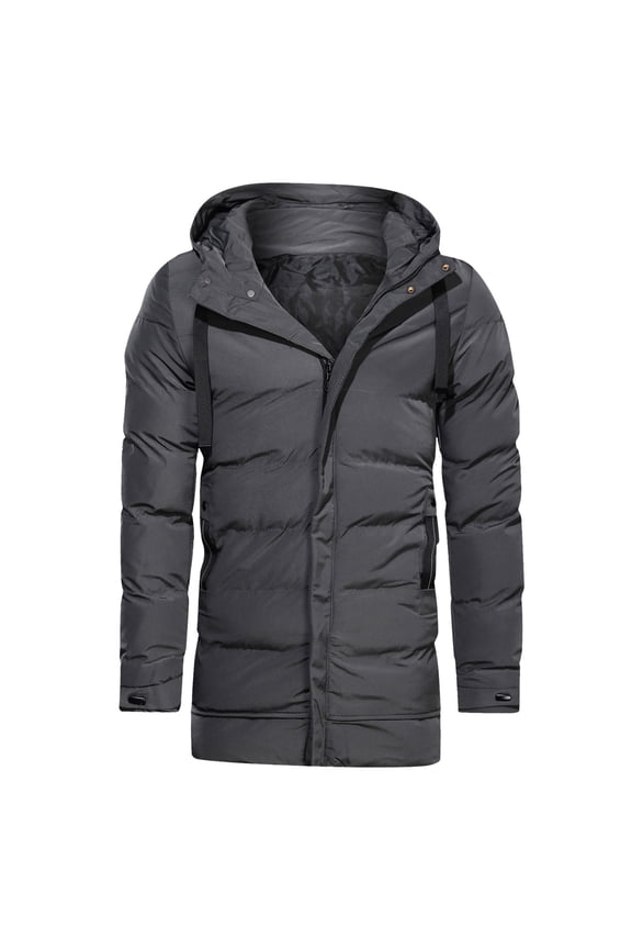 Men's Mid Length Padded Coat Hooded Winter Warm Full Zip Puffy Jackets