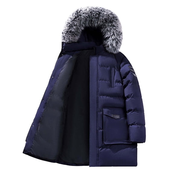Mid Guy Men's Mid Length Padded Coat Plus Size Warm Winter Jacket with ...