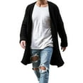 thumbnail image 1 of Men's Mid Length Sweater Coat Long Sleeve Solid Textured Chunky Knit Cardigan Outerwear Black 2XL, 1 of 5