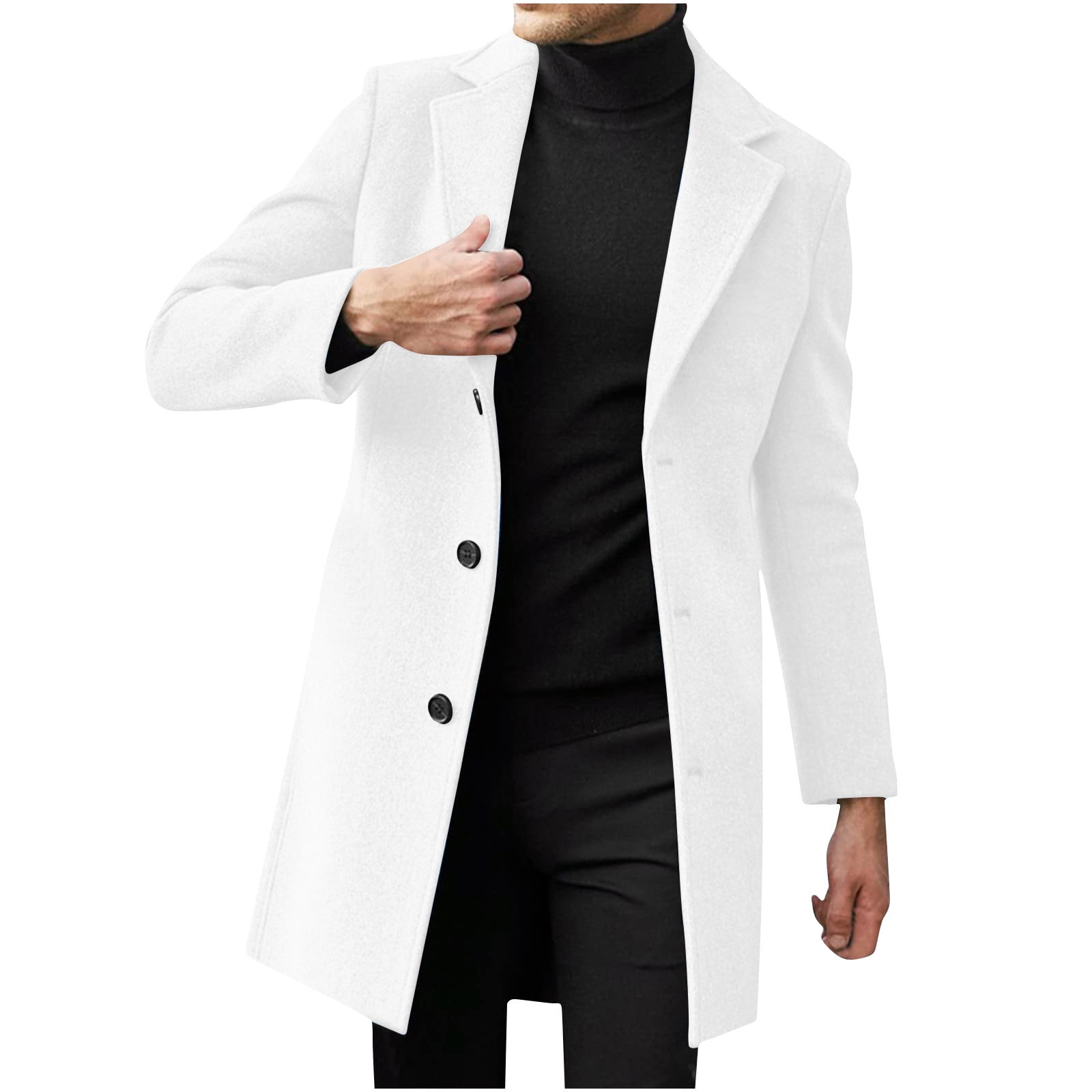 Men s Trench Coats Notch Lapel Single Breasted Pea Coat Wool Blend