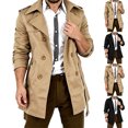 thumbnail image 1 of Men's Mid Length Trench Coat Slim Fit Notched Lapel Double Breasted Windbreaker Jacket with Pockets, Classic Business Pea Coat for Fall Winter Daily Office Casual Wear, 1 of 9