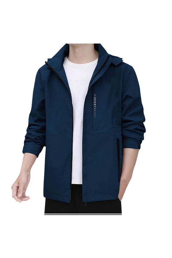 Men's Mid-Length Windbreaker Jackets Minimalist Sport Hooded Windbreaker Lightweight Breathable Elastic Cuff Casual Commute Jacket for Men Dark Blue M